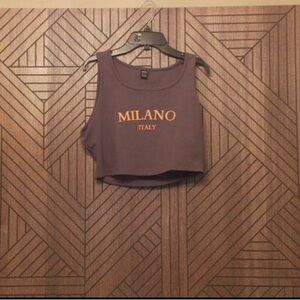 SHEIN Brown Crop Top with Orange Print